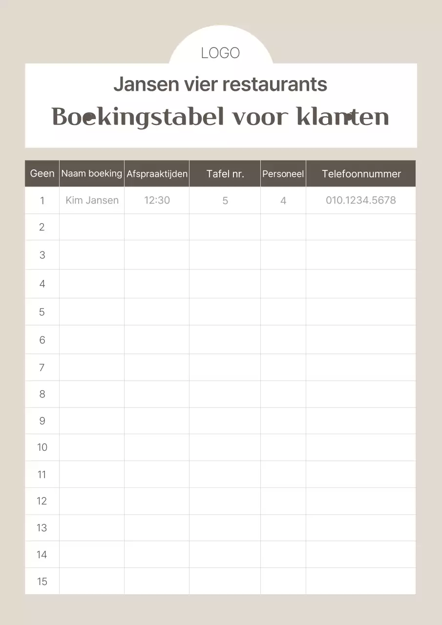 Gids voor de beige standaard boekingstabel