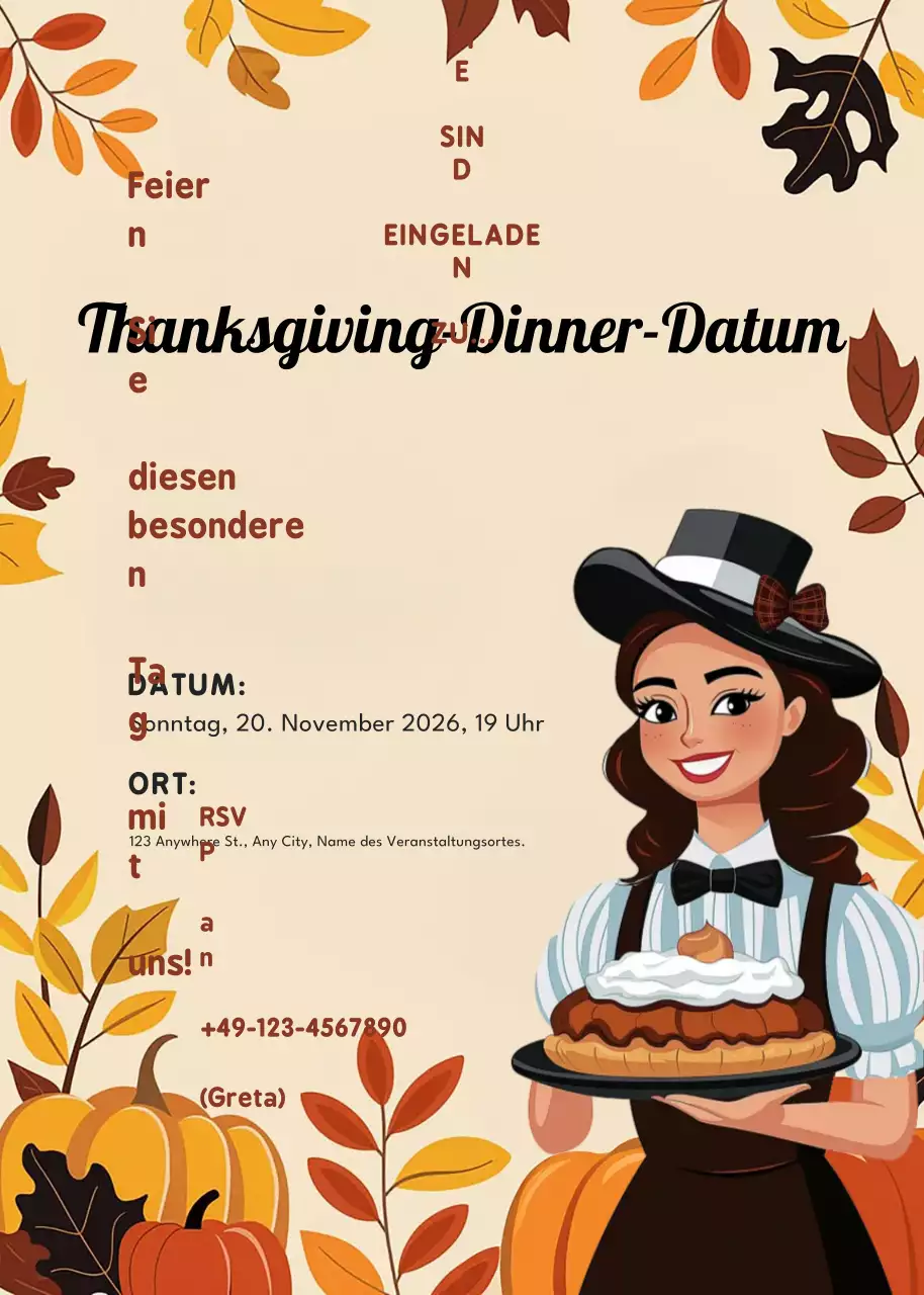 orangefarbene traditionelle Einladung zu Thanksgiving