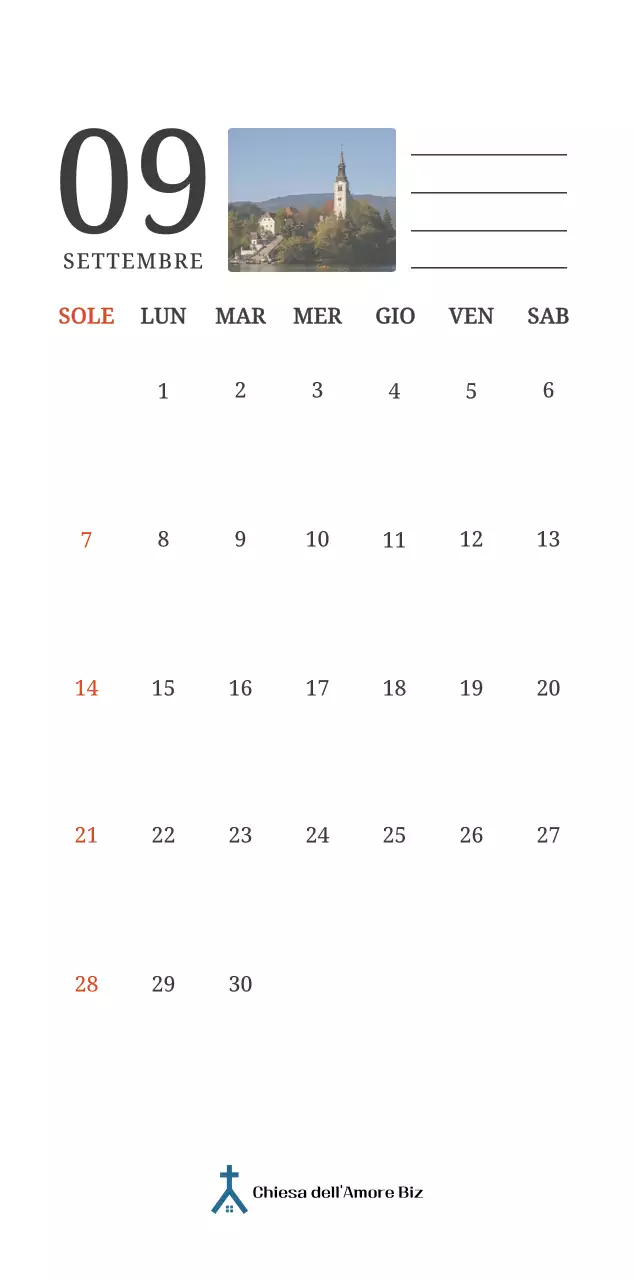 Un calendario fotografico con chiese in dipinti di paesaggio