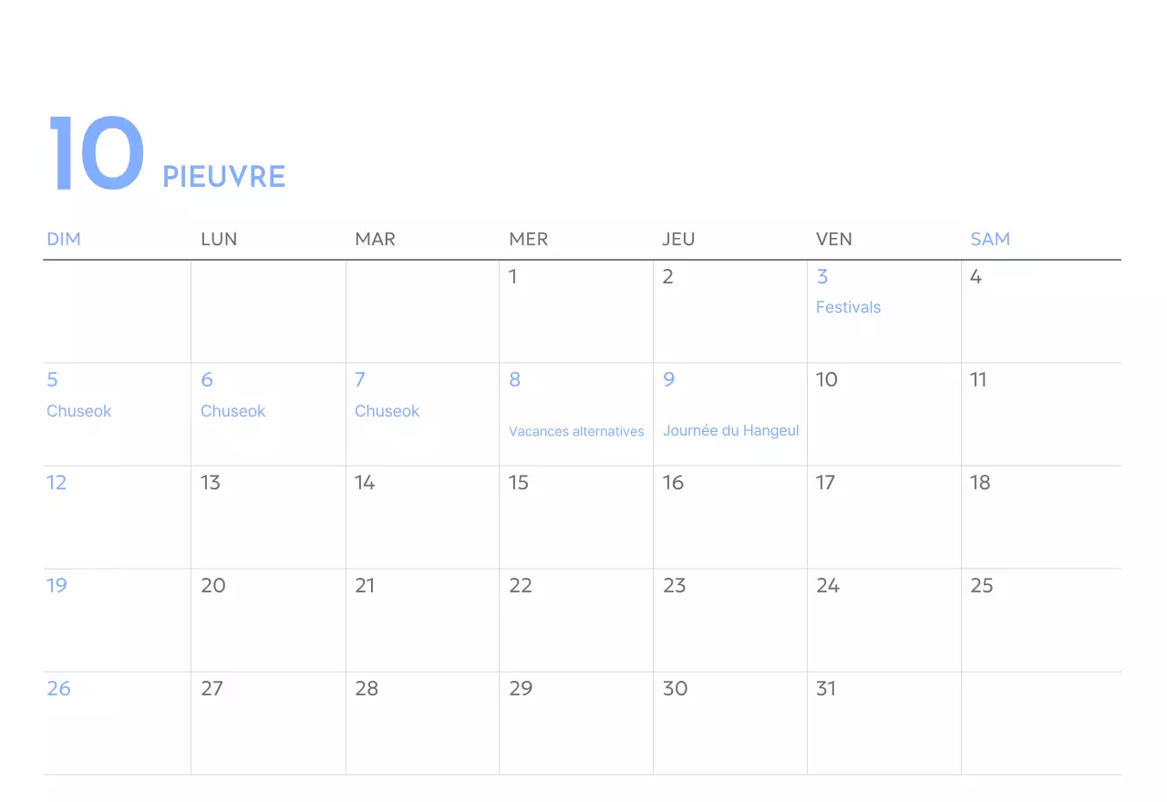 Calendrier photo de suivi des objectifs avec une touche de bleu