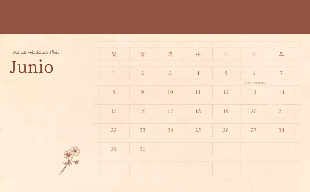 Un calendario sentimental de floristería en papel de lana marrón claro y marrón concepto