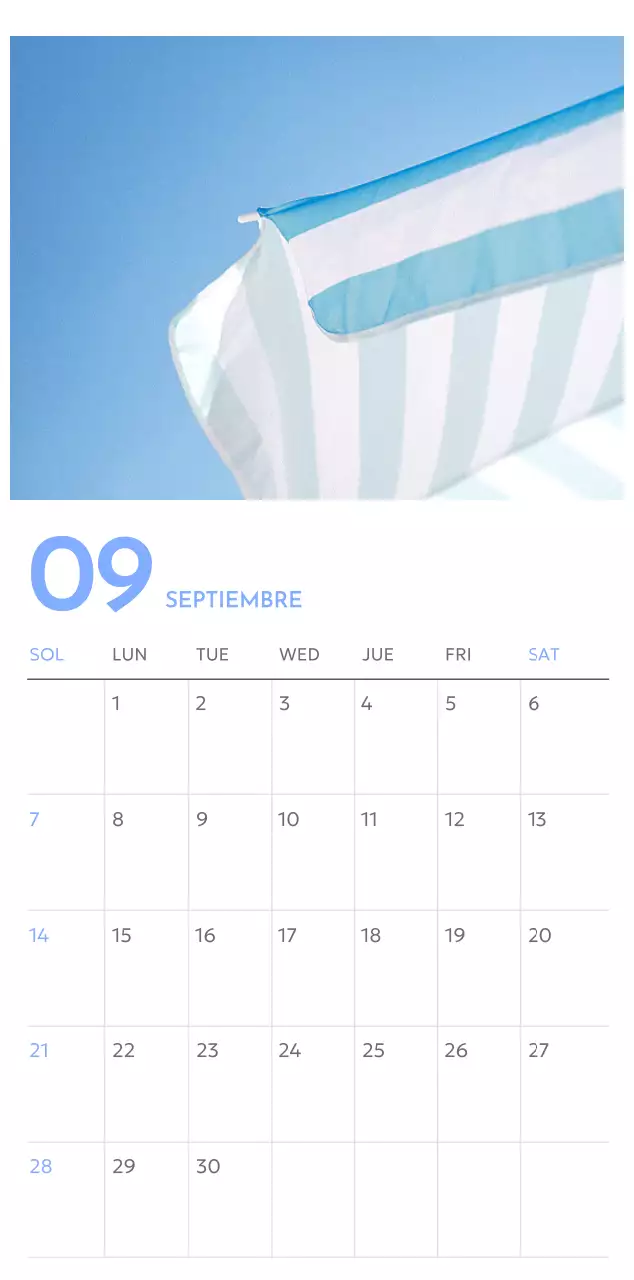 Calendario fotográfico de seguimiento de objetivos con un toque de azul