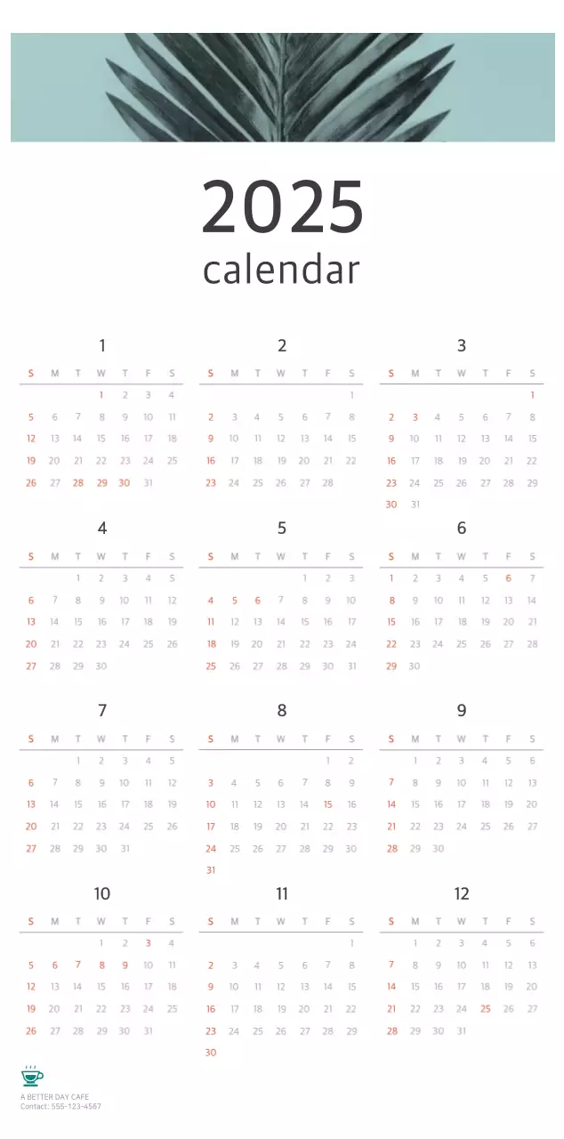 White clean botanical nature calendar