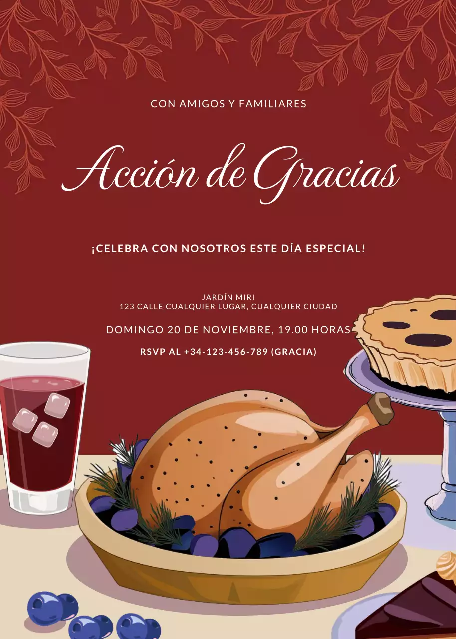 Elegante invitación roja de Acción de Gracias