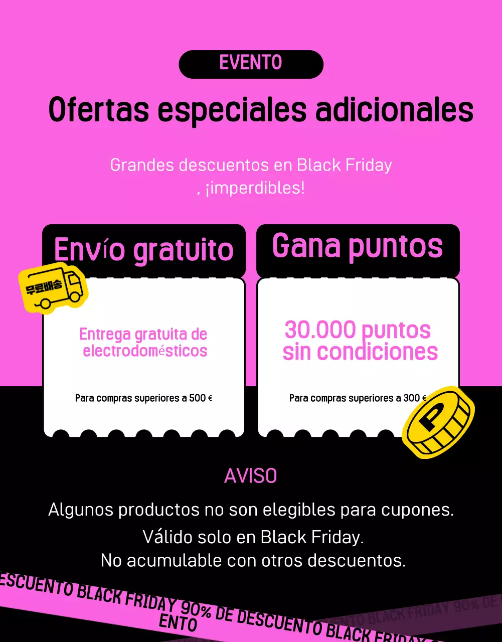 Kitschy Black Friday venta evento anuncio en negro y rosa caliente
