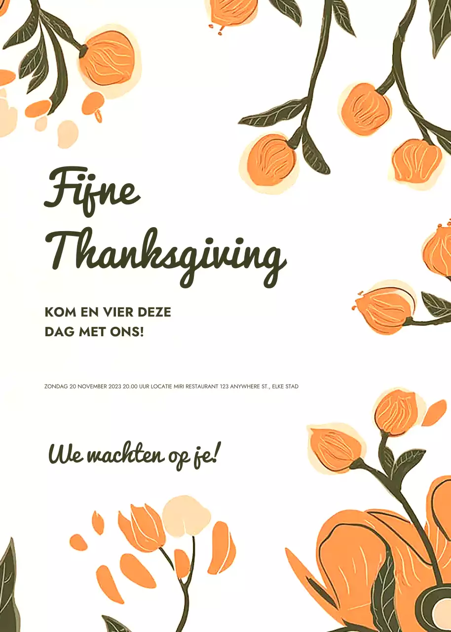 Witte oranje bloemenuitnodiging voor Thanksgiving