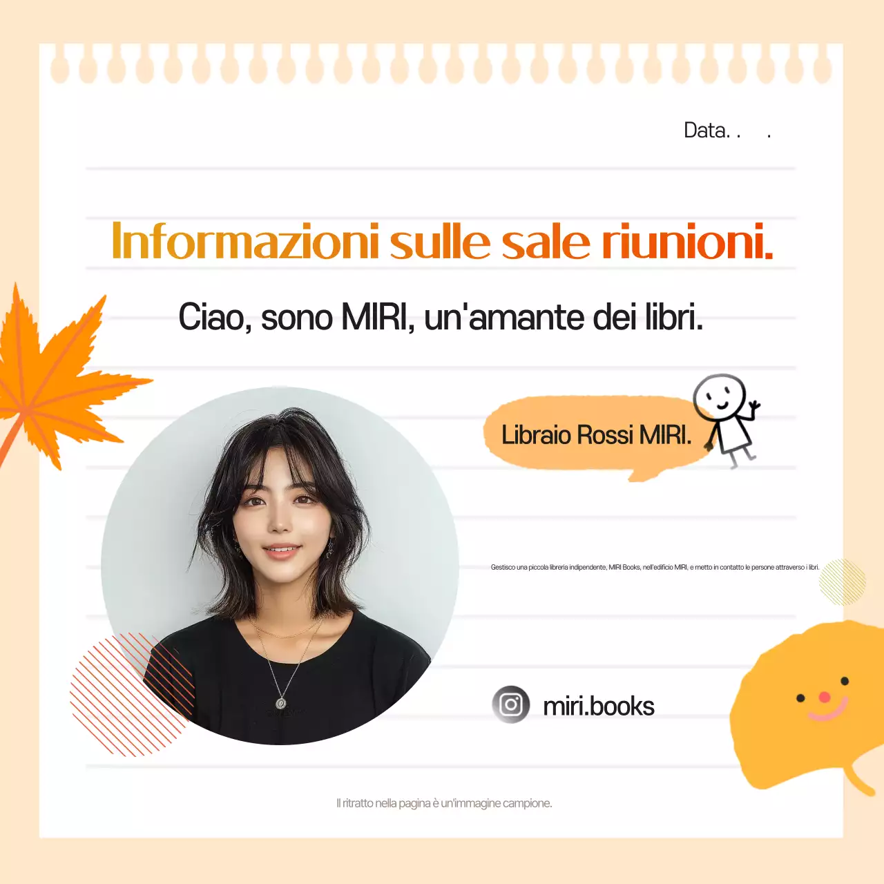 Un simpatico annuncio autunnale arancione e giallo per il reclutamento di un club del libro