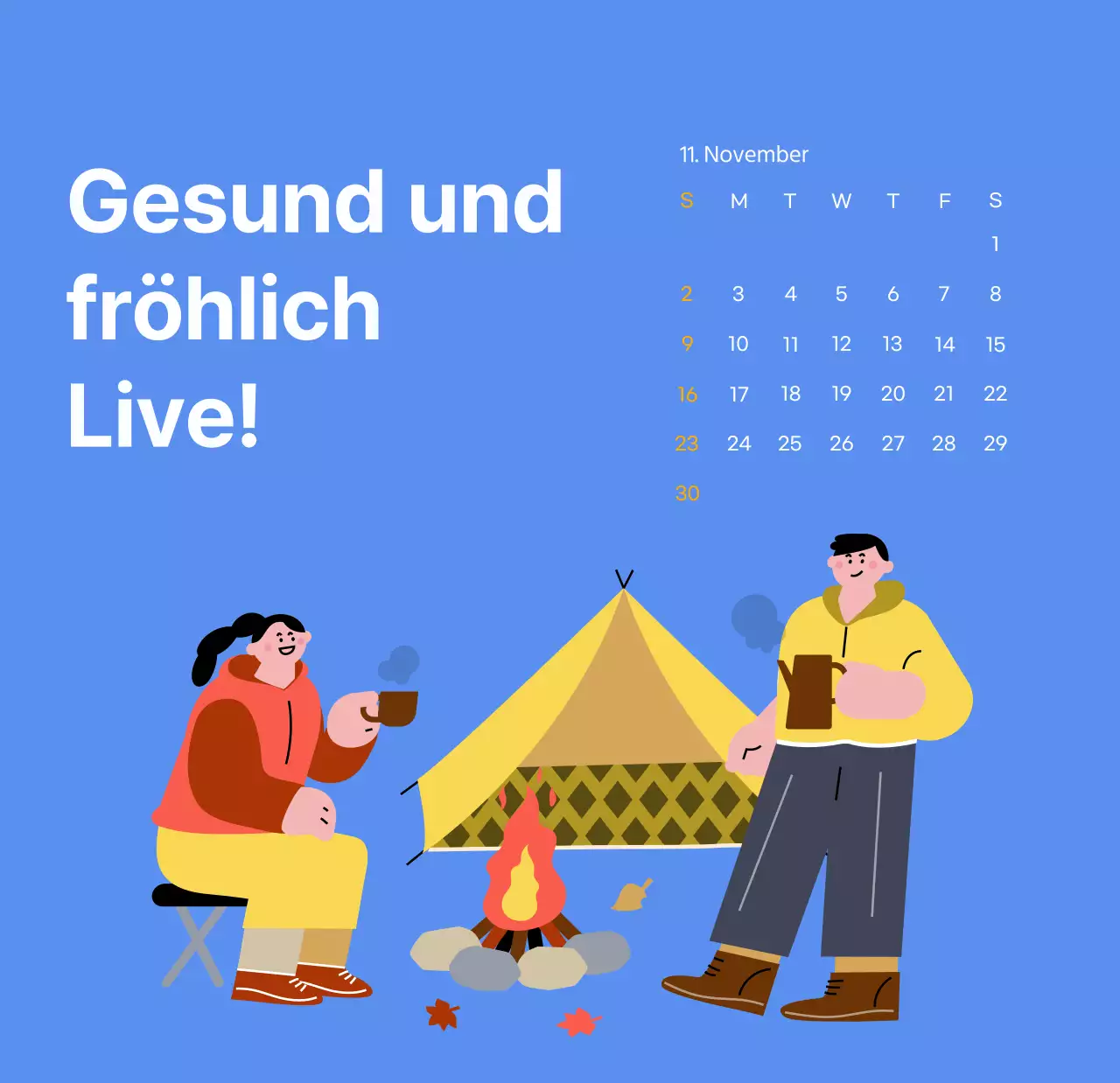Motivationskalender mit energiegeladenen Illustrationen und positiven Zitaten auf hellblauem Hintergrund