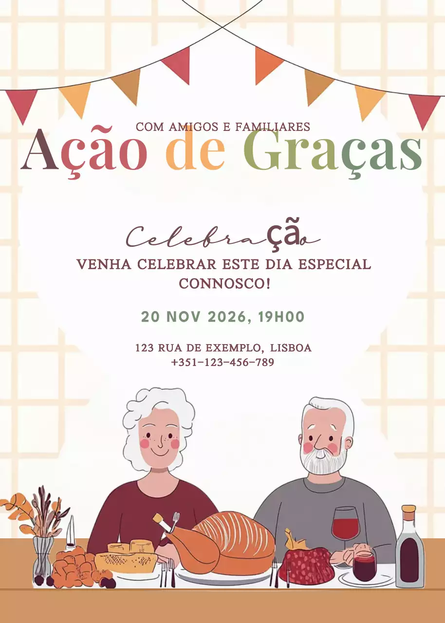 convite de Ação de Graças tradicional bege