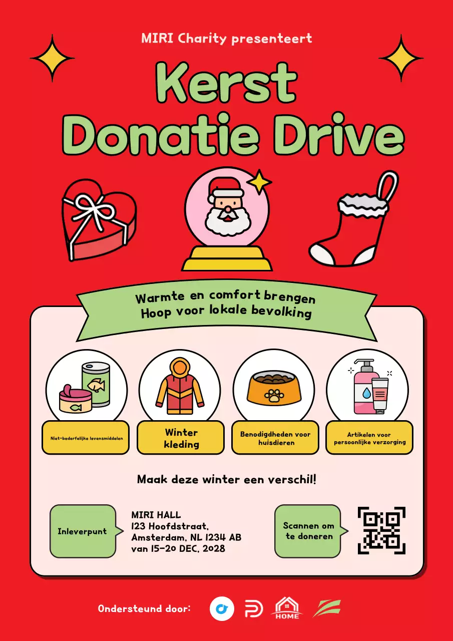 Cartoon Doodle Kerst Donatie Drive Poster