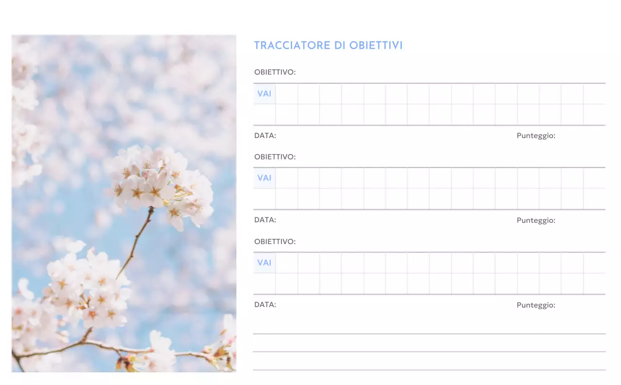 Calendario con foto tracciatore di obiettivi con un tocco di blu