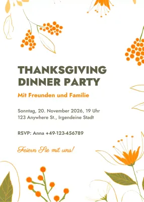Weiß Orange Floral Thanksgiving-Einladung