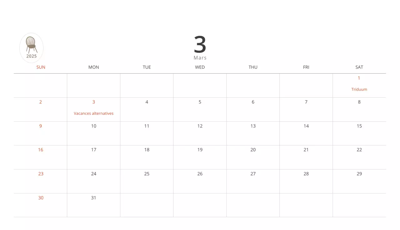 Calendrier intérieur minimaliste beige