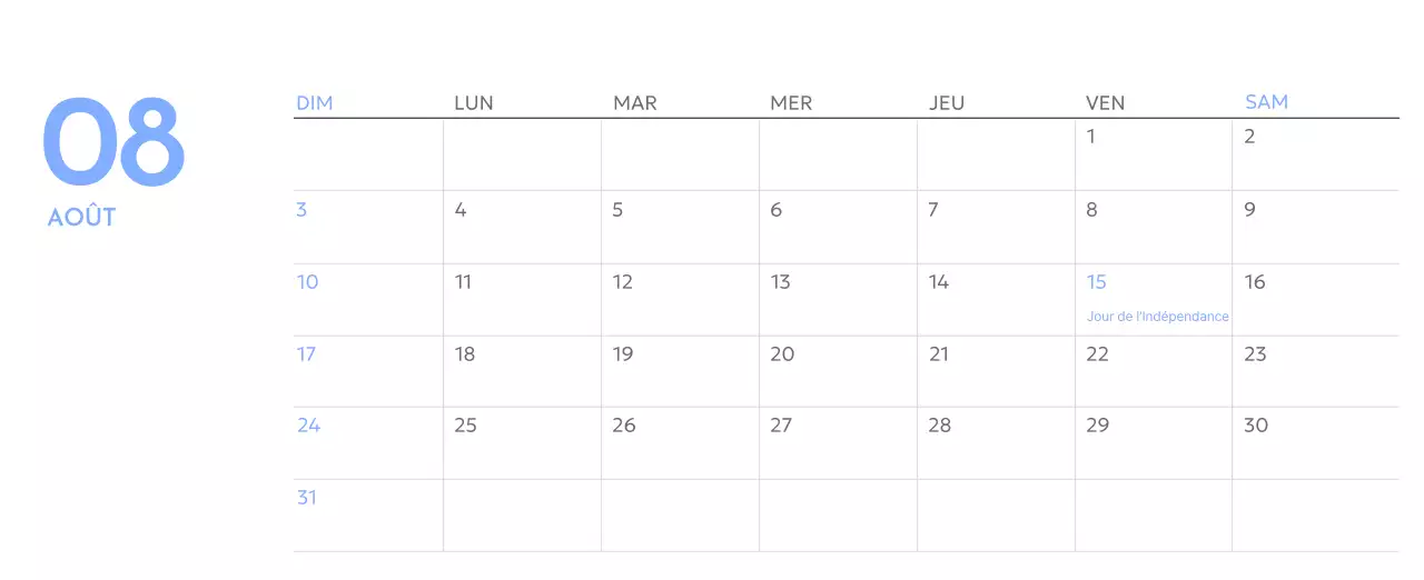Calendrier photo de suivi des objectifs avec une touche de bleu