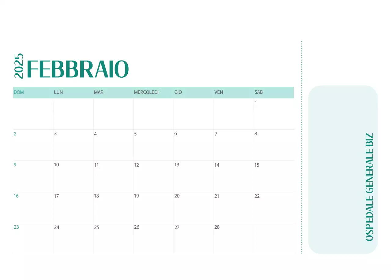 Calendario ospedaliero in cornice verde