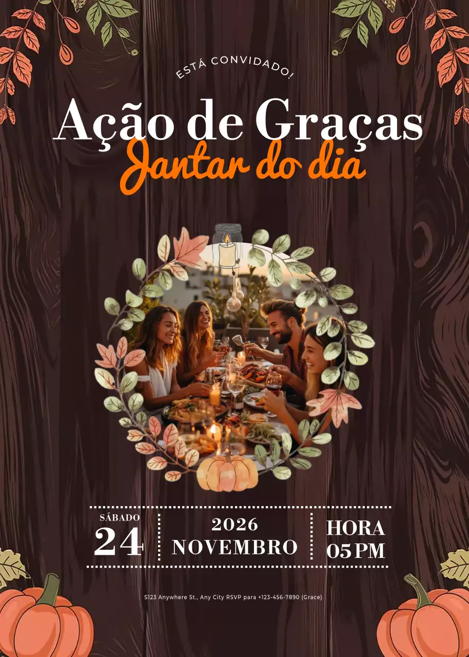 convite de ação de graças rústico castanho