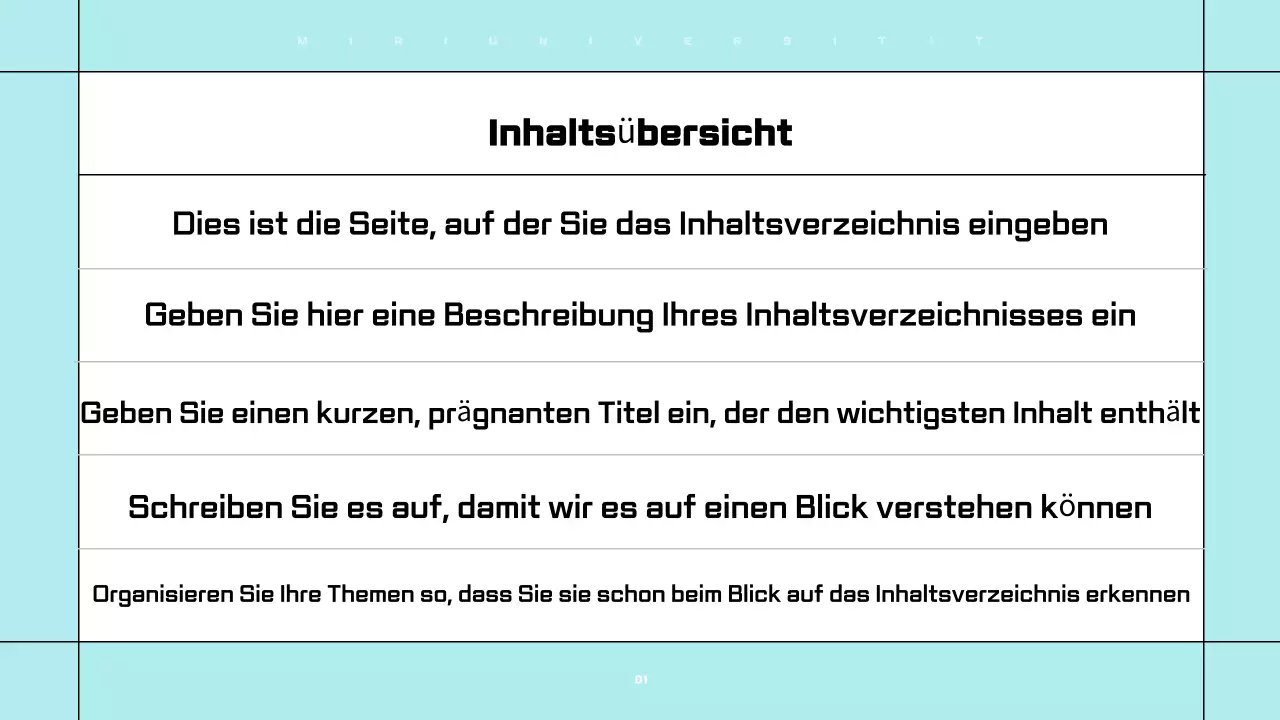 Übersichtliche, leicht zu bearbeitende Präsentationen in Weiß und Hellblau