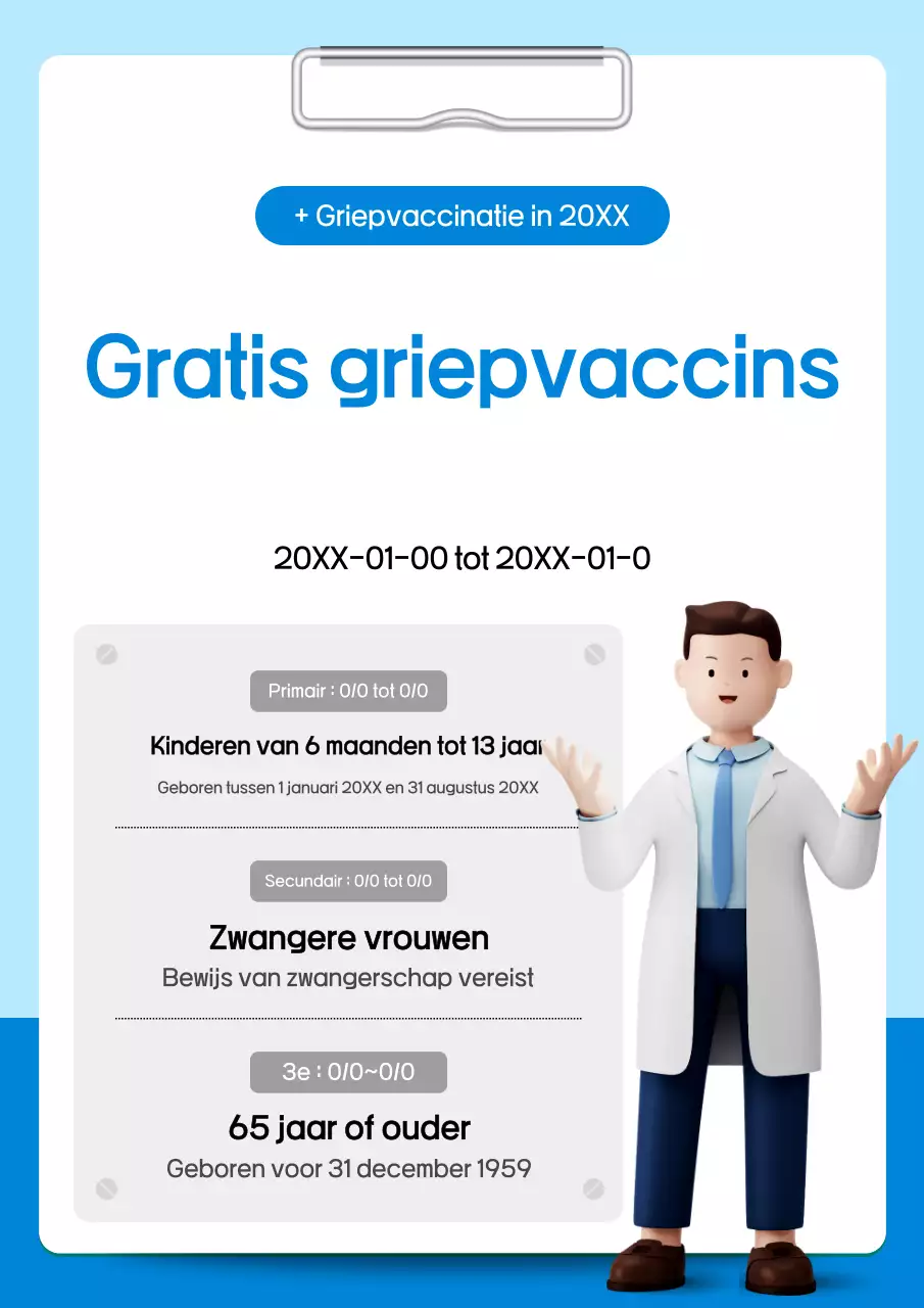 Promoot griepvaccinatie met een strak blauw en lichtblauw ontwerp