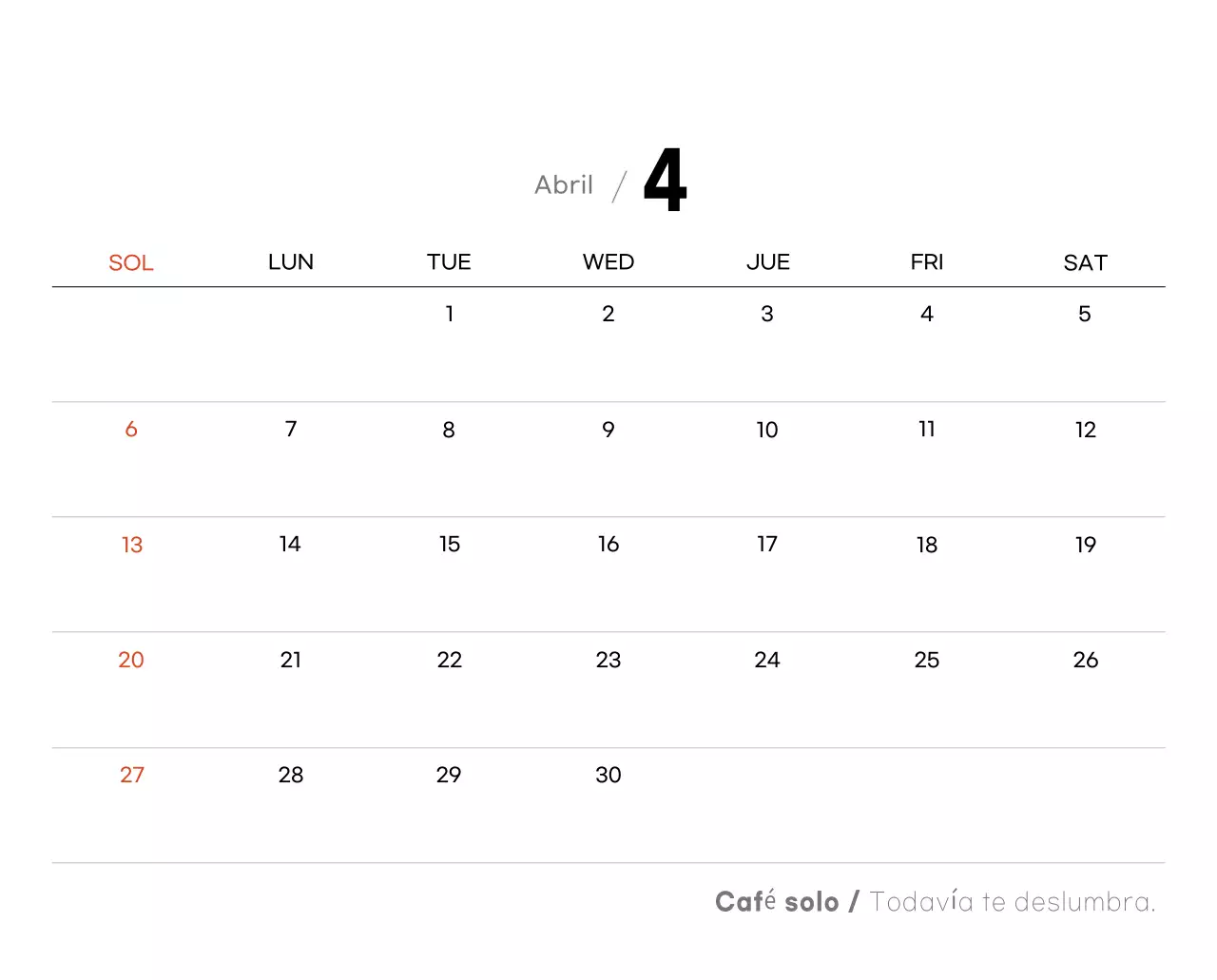 Calendario de café minimalista gris