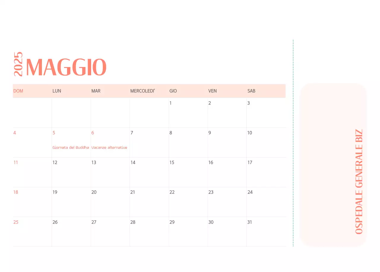 Calendario ospedaliero in cornice verde