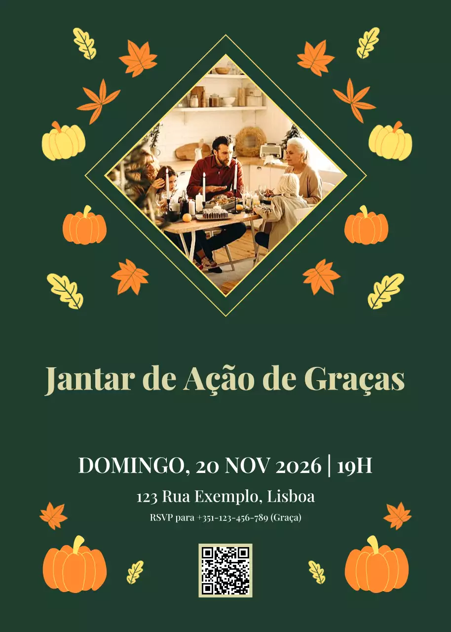 Convite de celebração do Dia de Ação de Graças tradicional verde