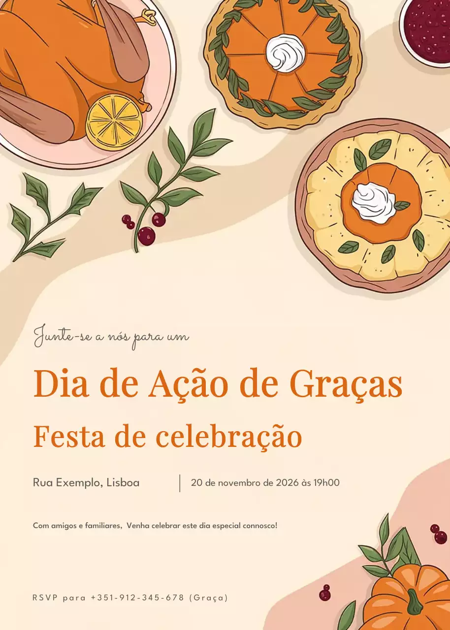 convite de Ação de Graças clássico em laranja
