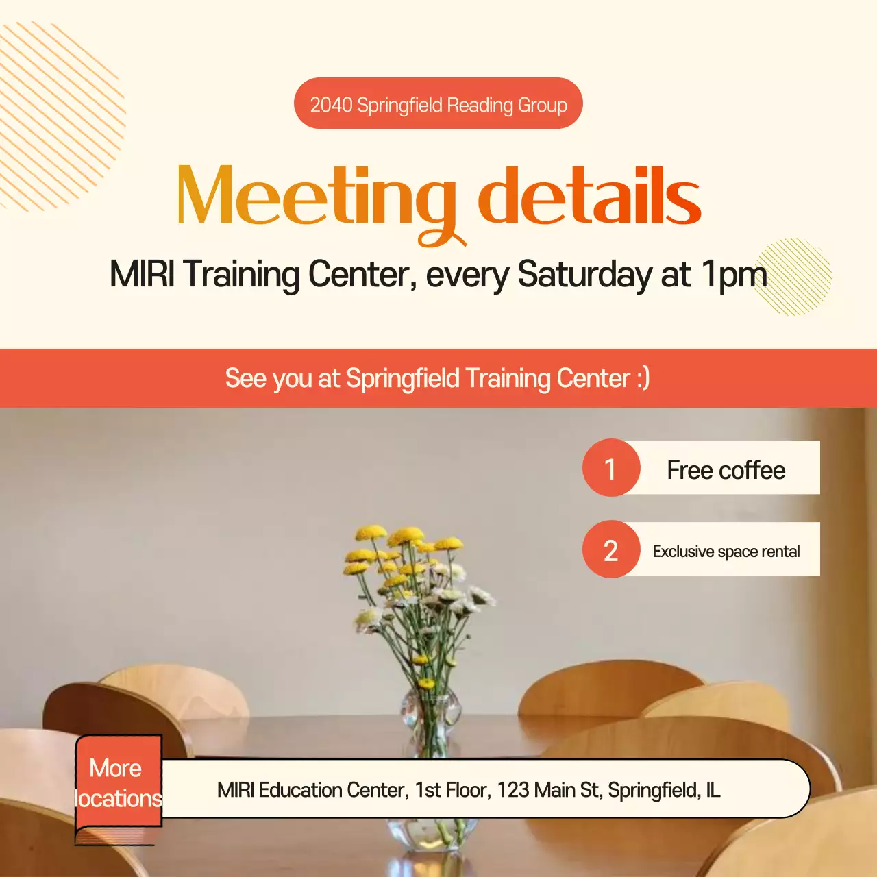 A cute orange and yellow fall reading group recruitment ad