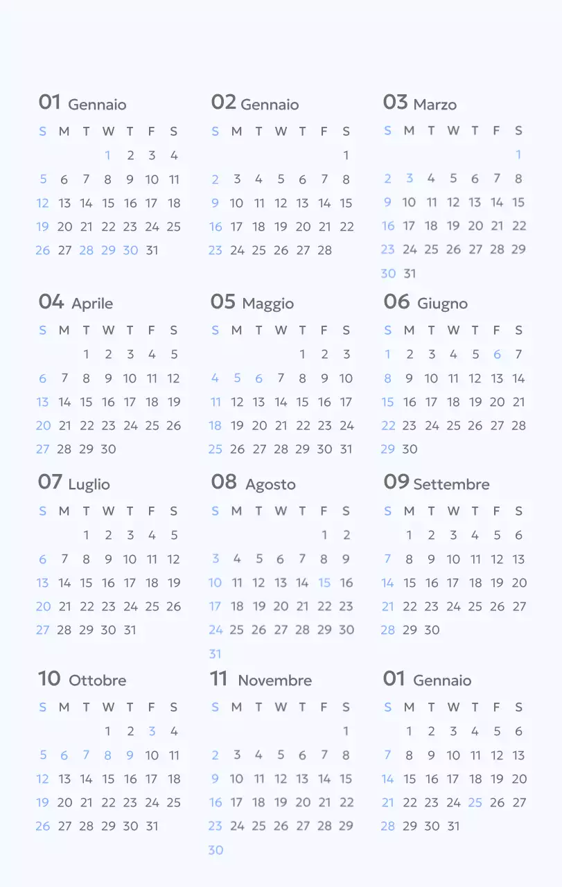 Calendario con foto tracciatore di obiettivi con un tocco di blu