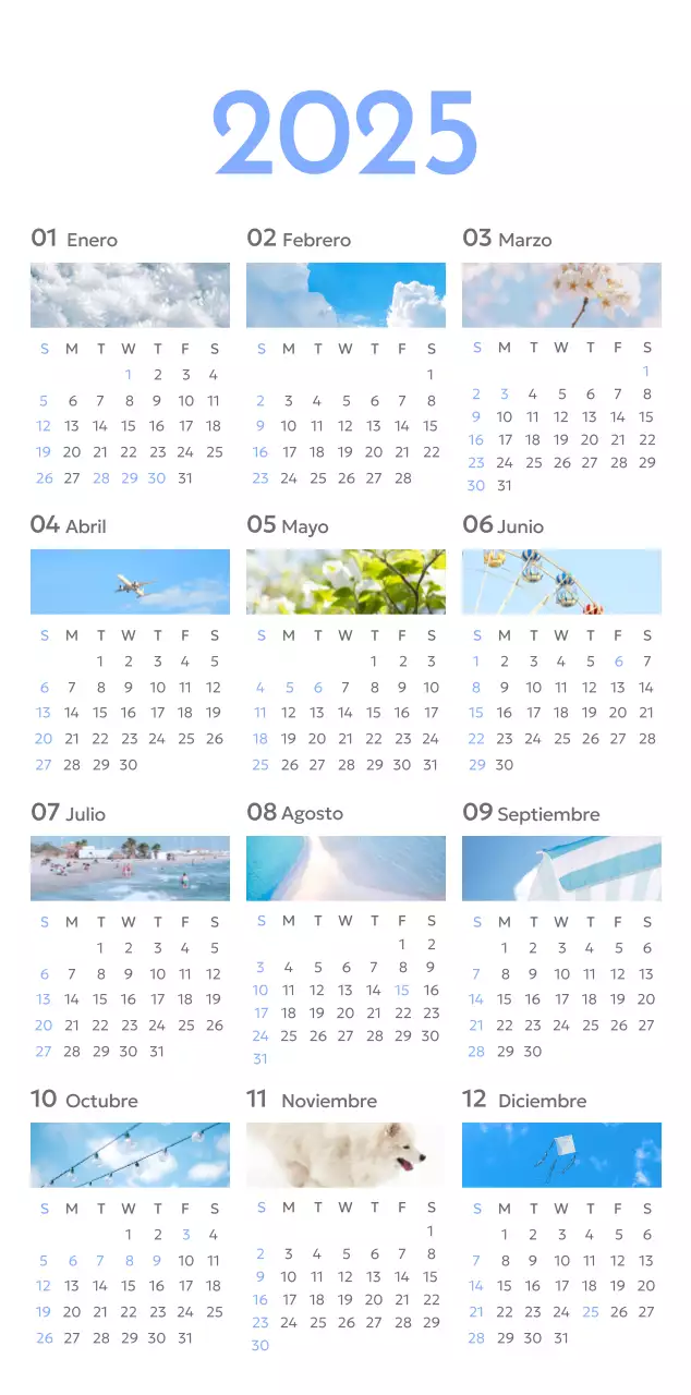 Calendario fotográfico de seguimiento de objetivos con un toque de azul