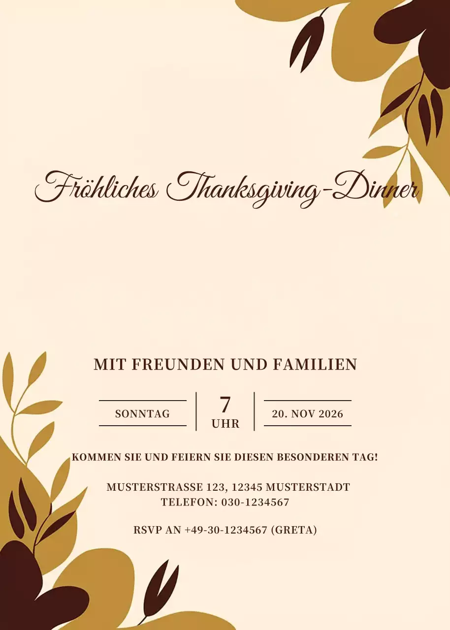 Beige Elegante Einladung zum Thanksgiving-Dinner