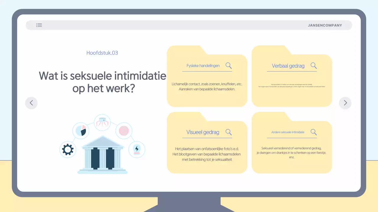 Eenvoudig, lichtblauw trainingsmateriaal voor preventie van intimidatie op de werkplek