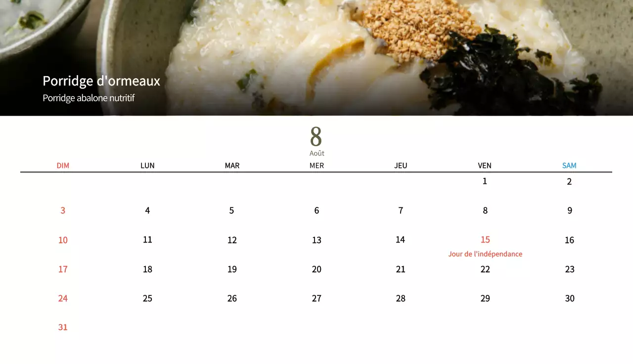 Calendrier de l'alimentation traditionnelle beige