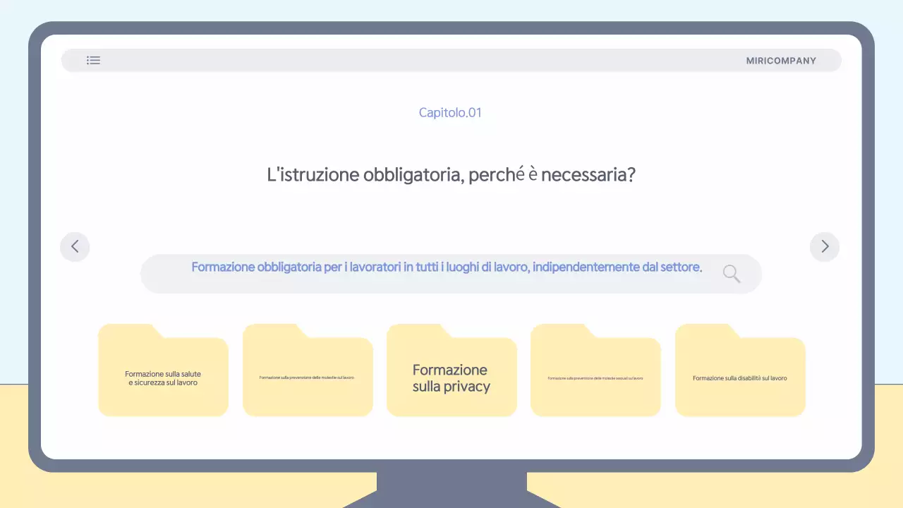 Materiale di formazione semplice e di colore azzurro per la prevenzione delle molestie sul luogo di lavoro