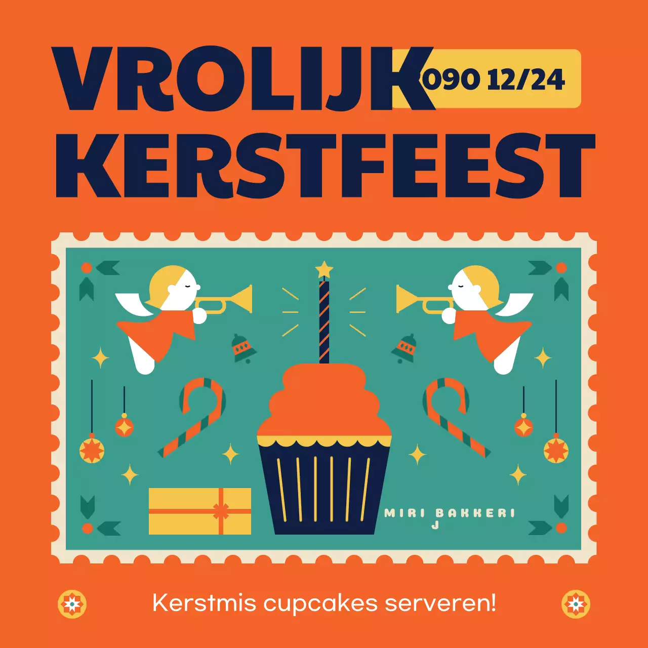 Oranje en gele aankondiging bedrijfsevenement Kerstmis