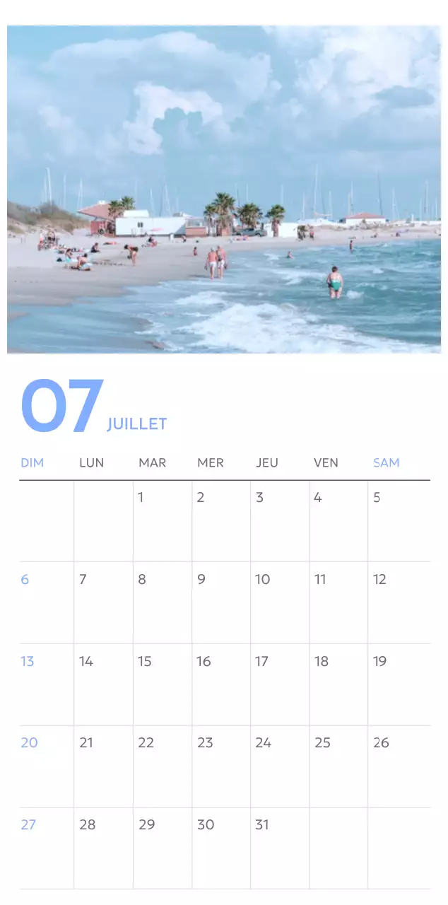 Calendrier photo de suivi des objectifs avec une touche de bleu