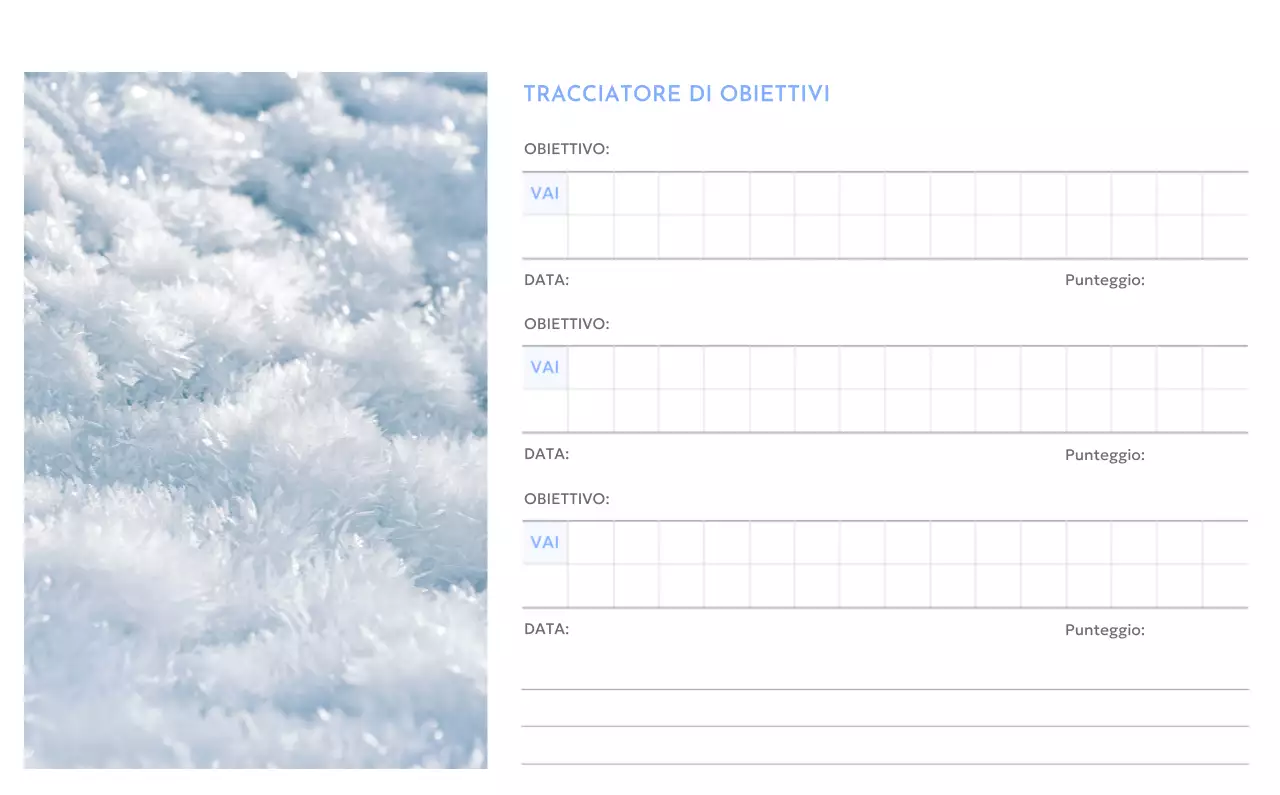 Calendario con foto tracciatore di obiettivi con un tocco di blu