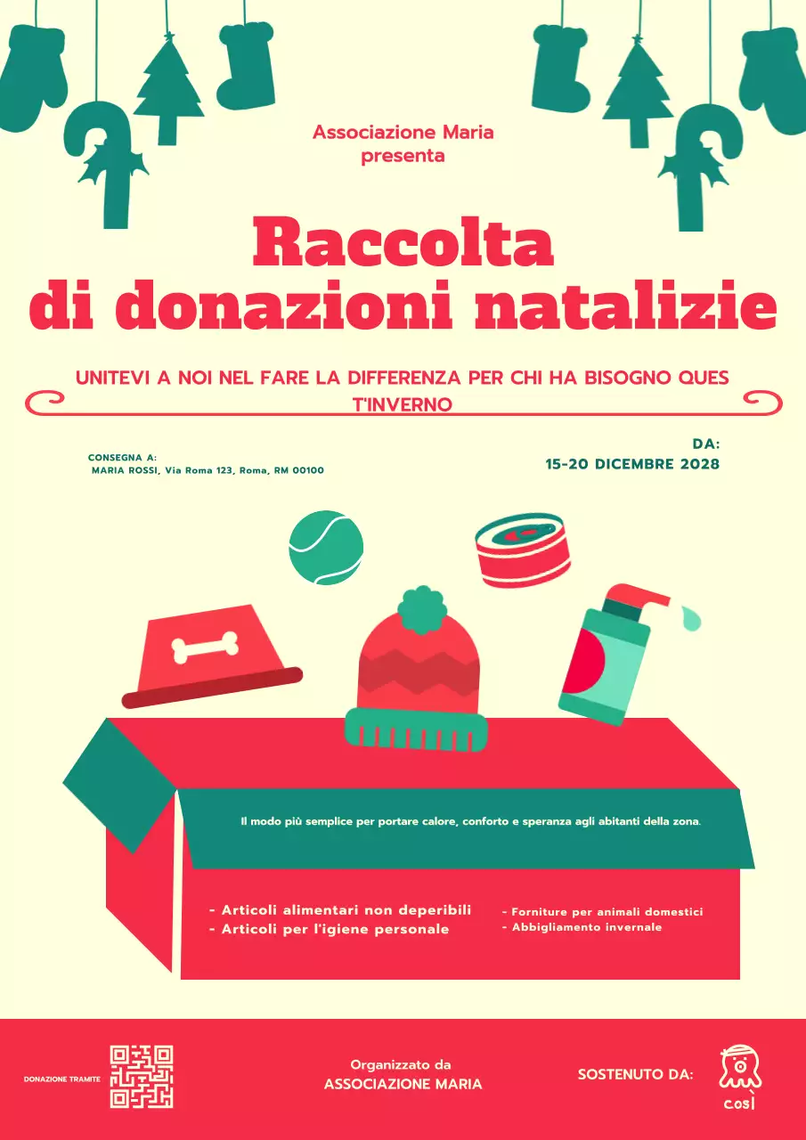 Poster per la raccolta di donazioni natalizie giallo rosso moderno