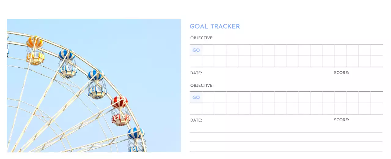 Photo goal tracker calendar with a splash of blue