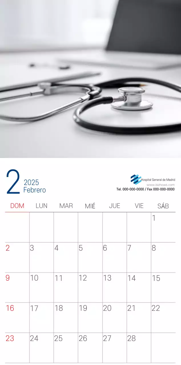 Calendario promocional Hospital Navy White Simple