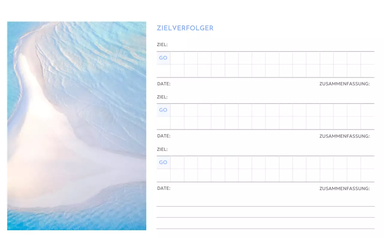 Foto-Zielverfolgungskalender mit einem Hauch von Blau