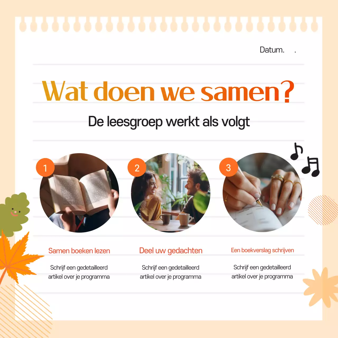 Een schattige oranje en gele herfst advertentie voor de werving van boekenclubs