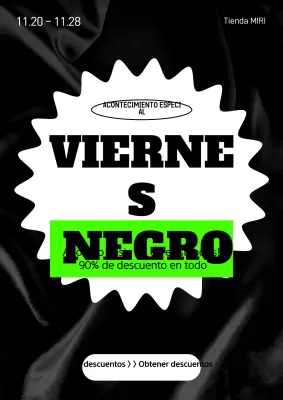 Anuncio de rebajas del Black Friday con toques negros y fluorescentes