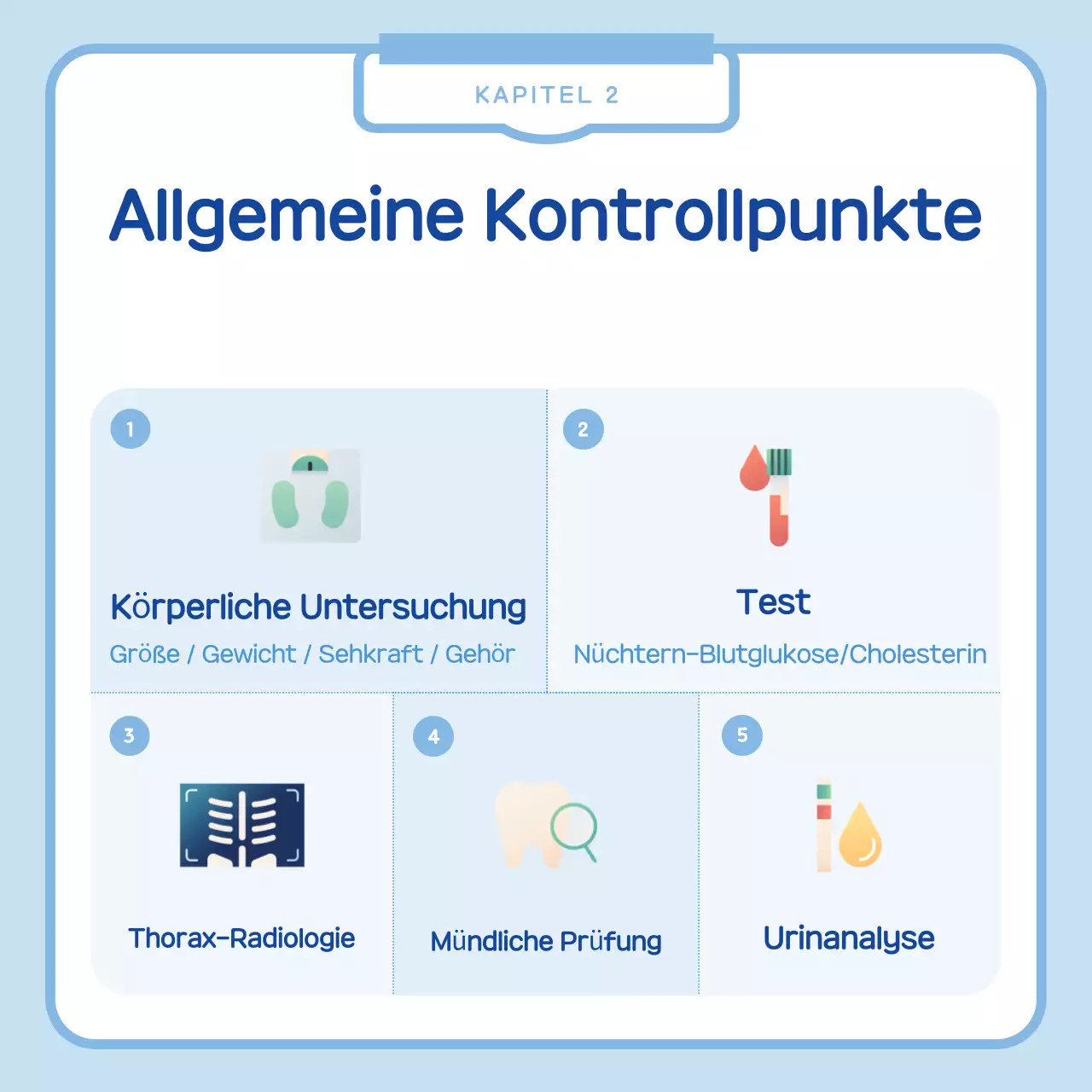 Einfacher Hinweis zur Gesundheitsuntersuchung in hellblau
