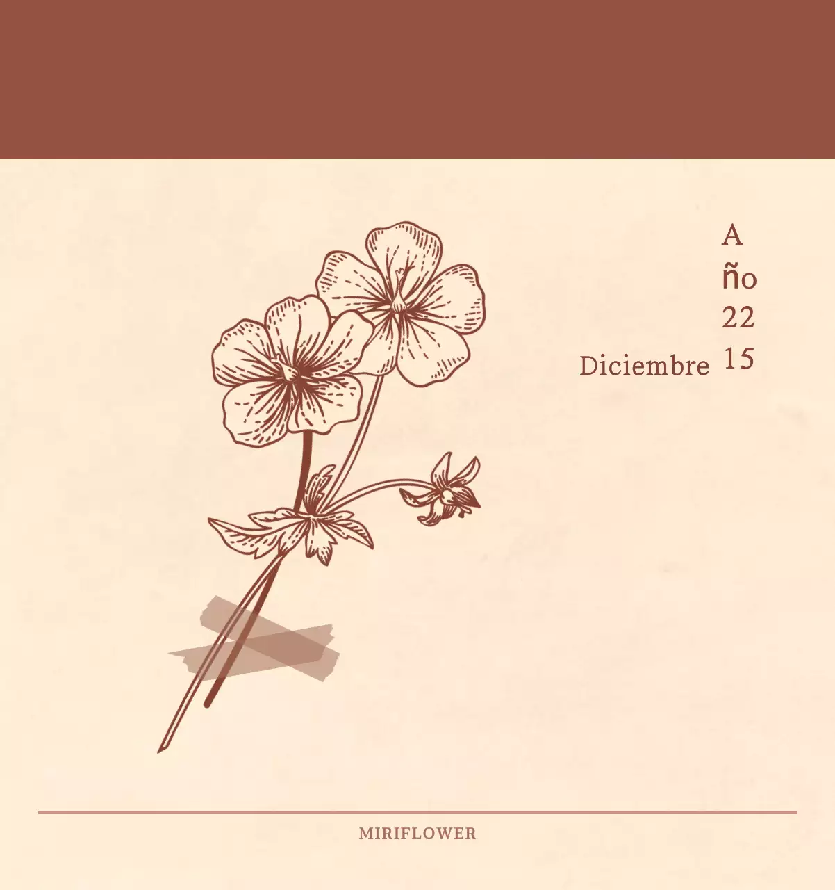 Un calendario sentimental de floristería en papel de lana marrón claro y marrón concepto