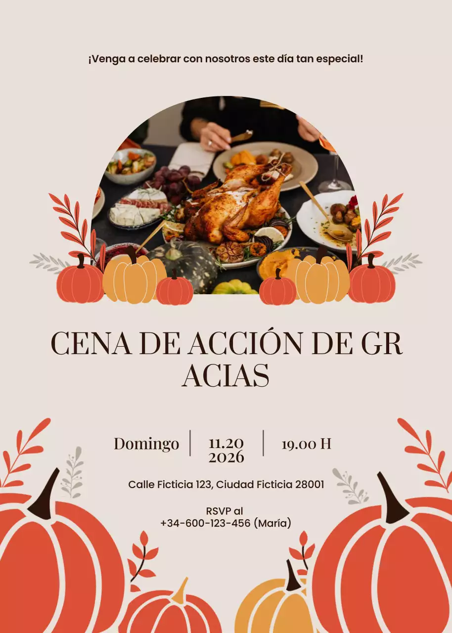 Invitación rústica naranja para la cena de Acción de Gracias