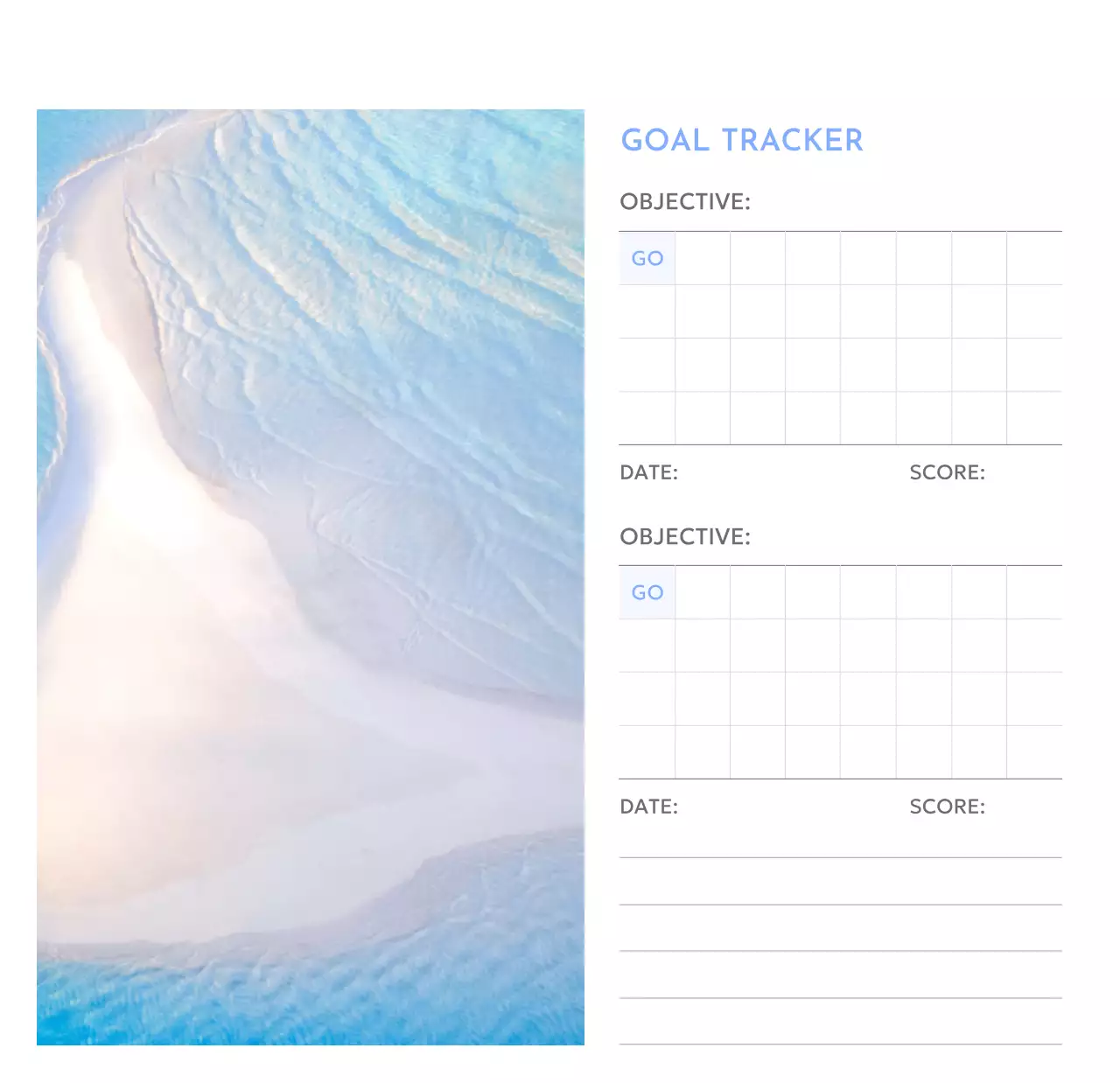 Kalender pelacak sasaran foto dengan percikan warna biru