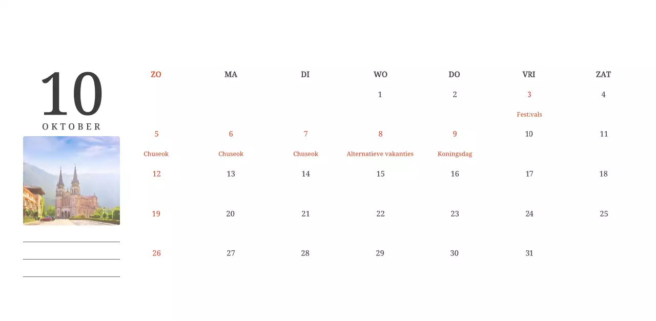 Een fotografische conceptkalender met kerken in landschapsschilderijen