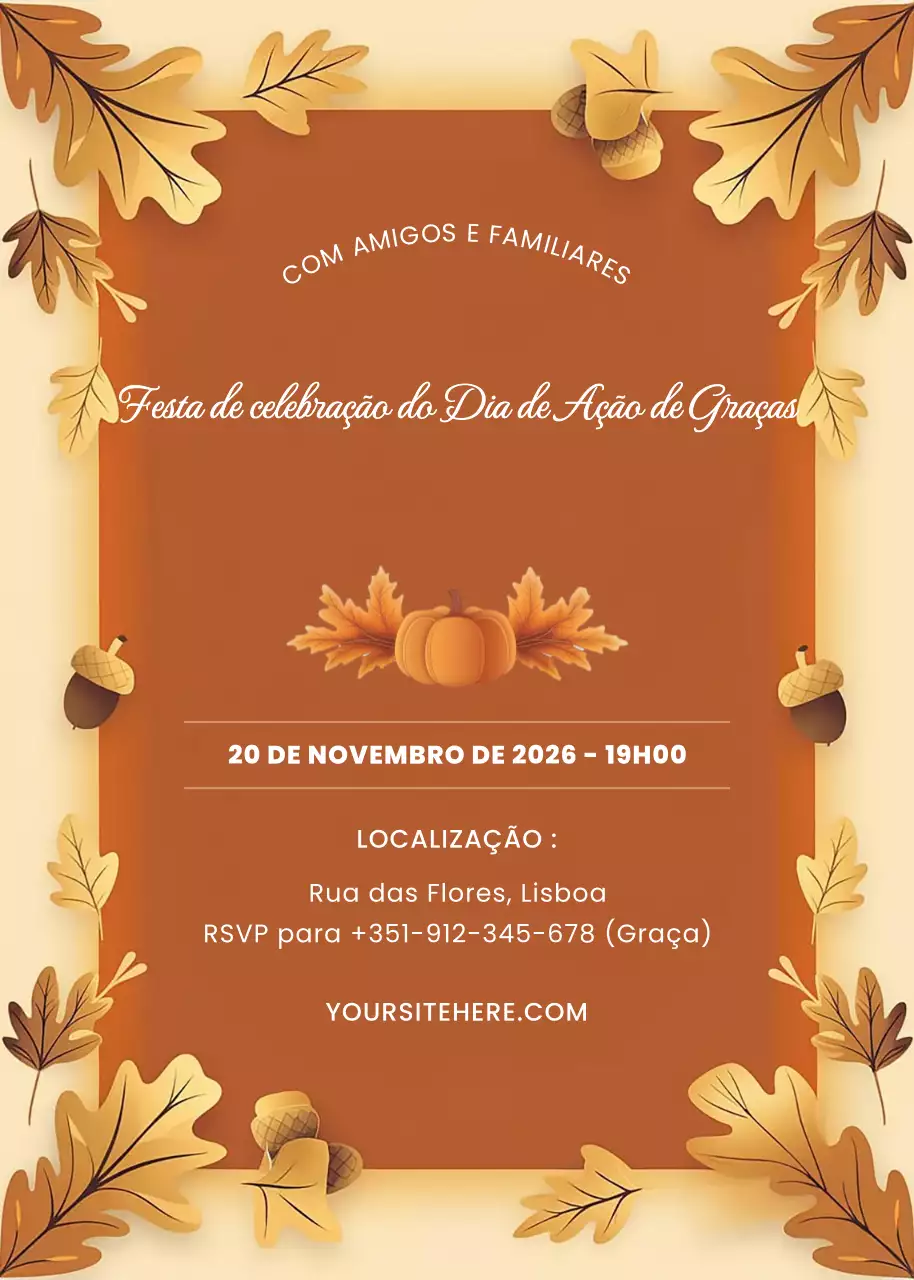 Convite de festa de celebração do Dia de Ação de Graças tradicional laranja