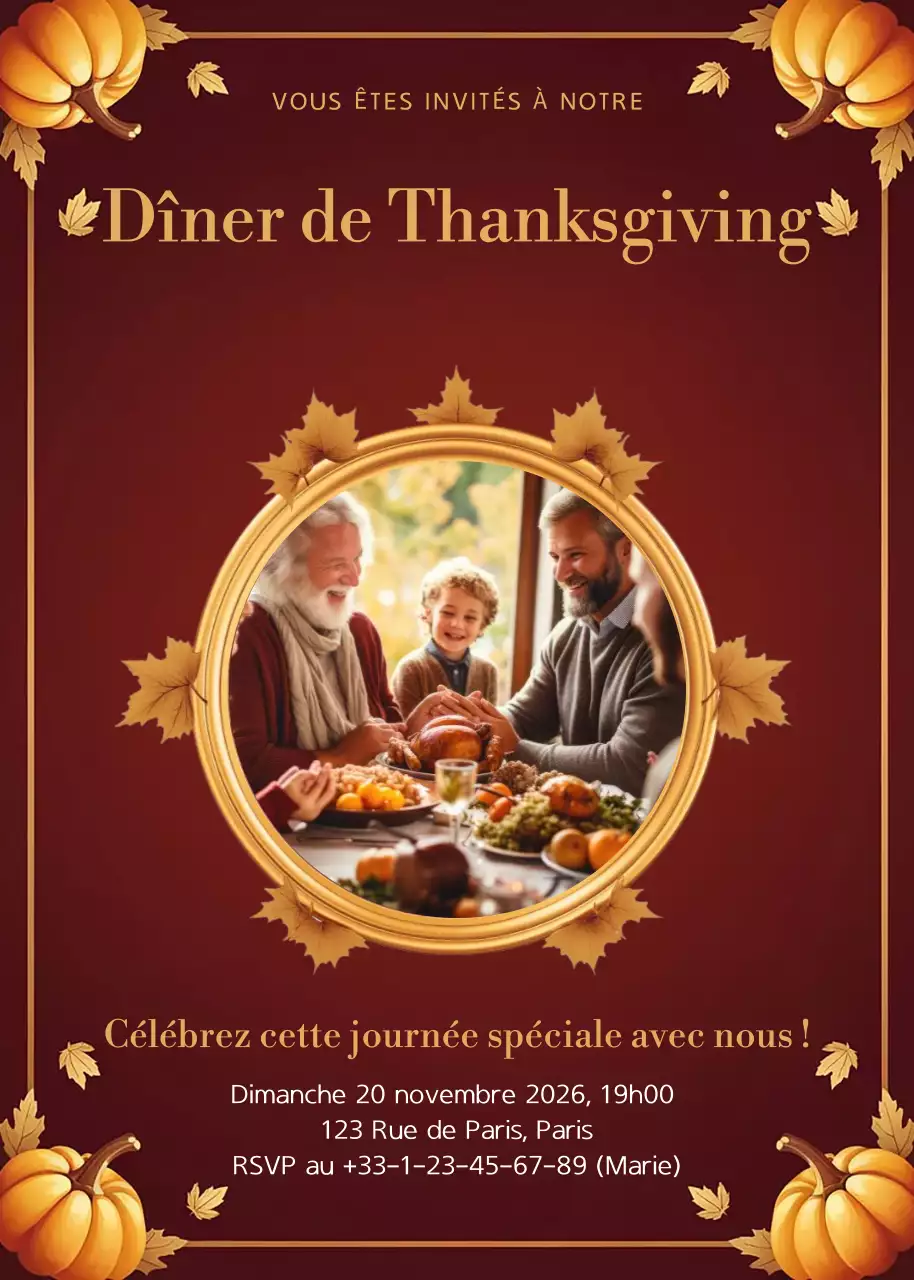 invitation traditionnelle rouge pour Thanksgiving