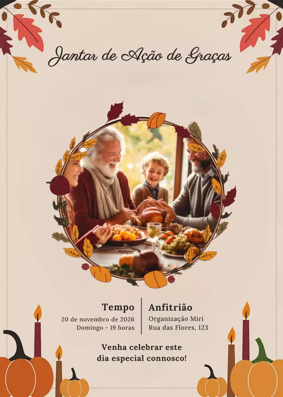 Convite de Ação de Graças tradicional bege